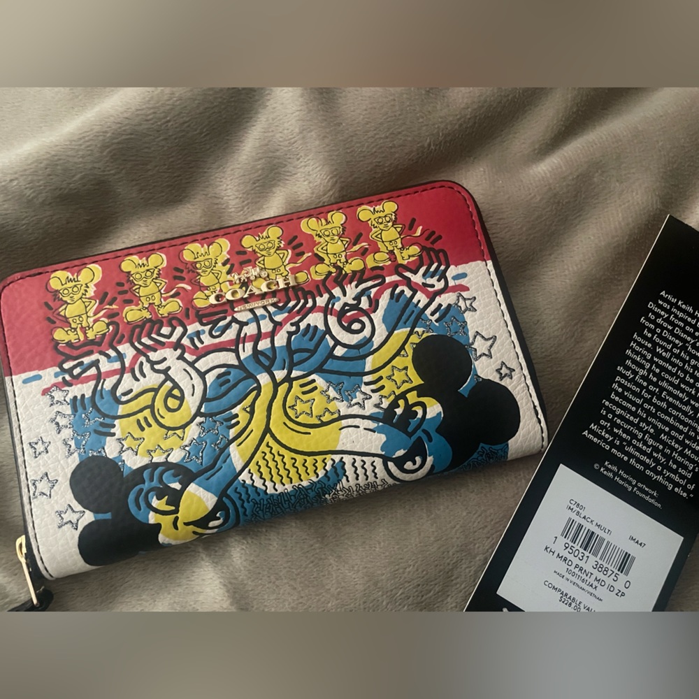 Coach DISNEY MICKEY MOUSE X KEITH HARING MEDIUM ID ZIP WALLET - NWT